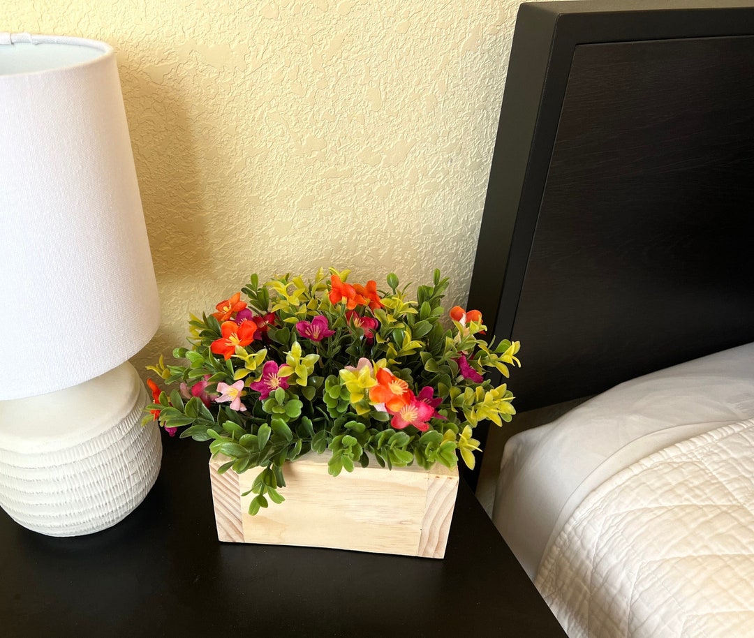 Small Planter Box Table Centerpiece With Greenery & Colorful Etsy