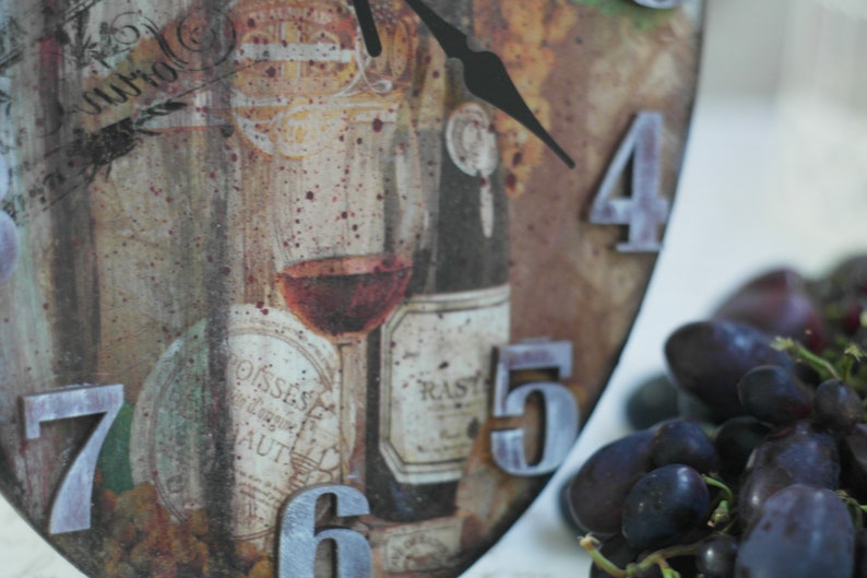 Wooden Clock Red Wine Decor Wall Clock Rustic Wall Decor Wine Etsy