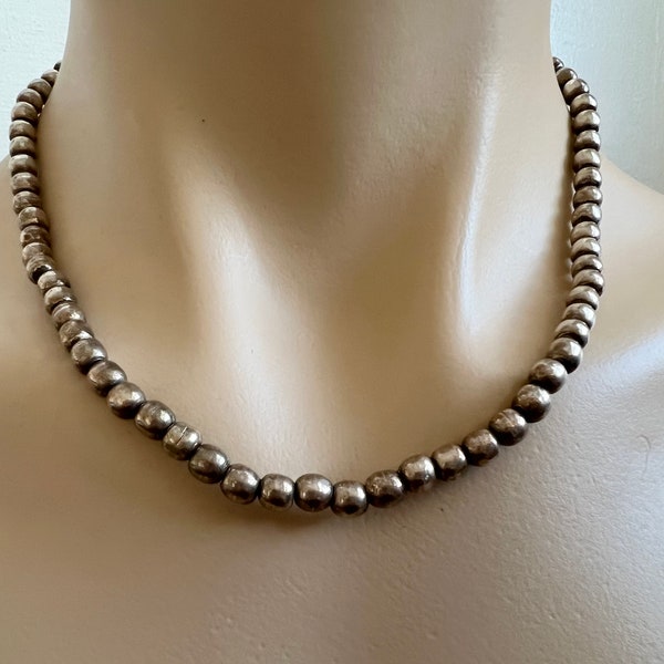 Vintage Mexican Sterling Silver 18” Bead Ball Necklace