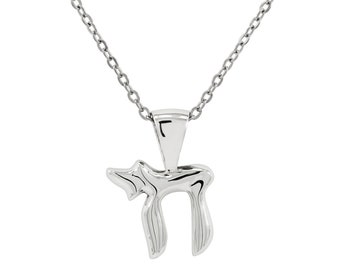 925 Sterling Silver Chai Symbol (Jewish) Pendant With 22&quot; Hypoallergenic Cable Chain Necklace