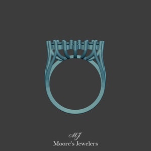 May include: A silver ring with a delicate, intricate design. The ring has a round center stone and is set with smaller stones around the edge. The ring is a beautiful and elegant piece of jewelry.