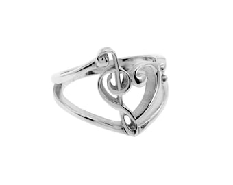 925 Sterling Silver Treble and Bass Clef Heart Ring