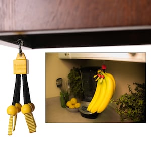 Banana Bungee Yellow Banana Holder Hook with Eye Screw Mount, Made in USA; Holds Multiple Bunches or Single Bananas