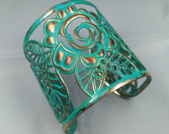 Cuff Bracelet.  Aged with patina. Filigree design