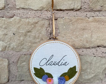 Personalised Name Floral Embroidery Hoop