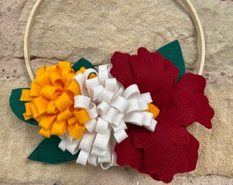 Red and Yellow Felt Flower Hoop