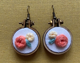 Roses Mini Embroidery Hoop Earrings