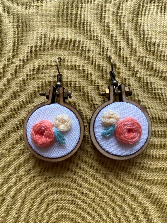 Roses Mini Embroidery Hoop Earrings
