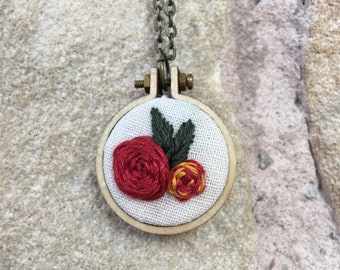Roses Mini Embroidery Hoop Necklace