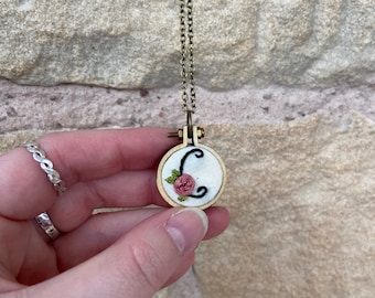 Initial Mini Embroidery Hoop Necklace