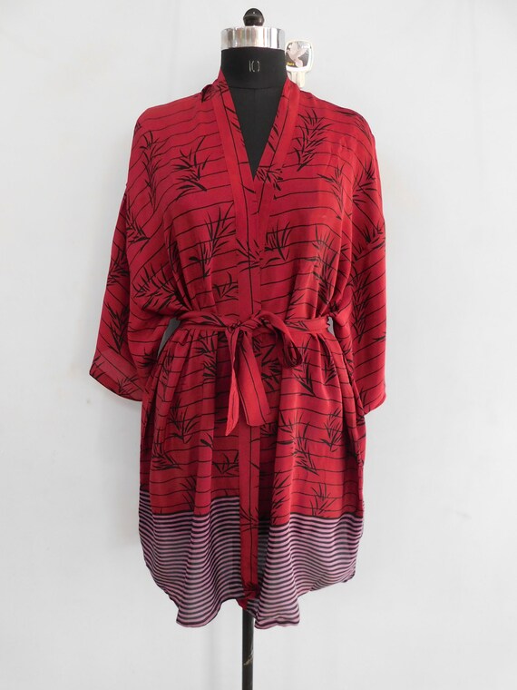 Red silk kimono women wear dressing gown intimate… - image 1