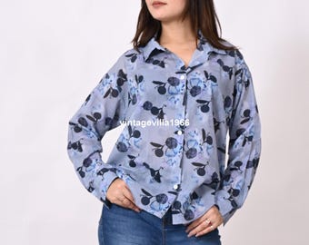 Grijs katoenen shirt met bloemenprint: handgemaakte designer bohotop