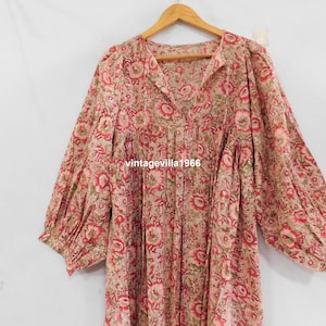 Cotton Boho Dress: Block Printed Bohemian Mini Dress