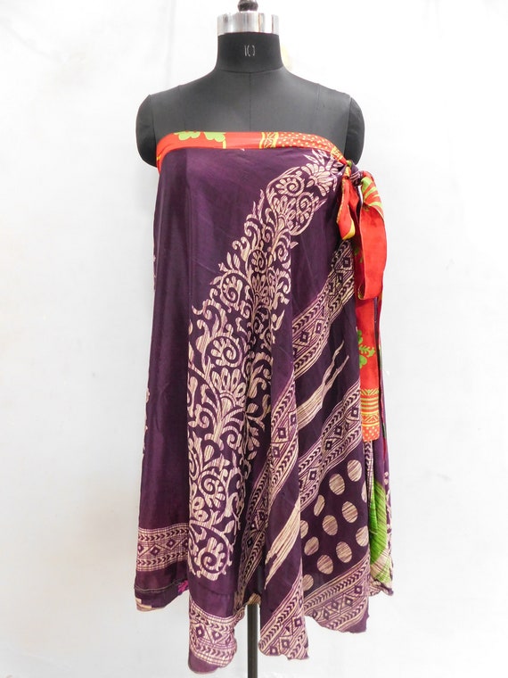 Designer silk dress, 2 layer magic wrap reversibl… - image 5