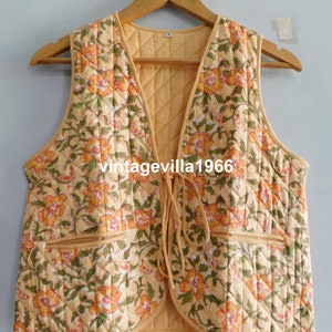 Block Printed Quilted Cotton Vest: Boho Hippie Jacket