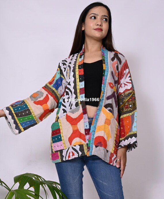 Handmade Kantha Cotton Jacket: Patchwork Embroide… - image 3