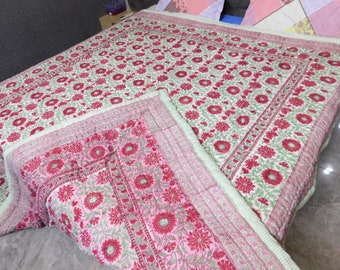 Hand Block Printed Queen Quilt: Reversible Cotton Jaipuri Razai