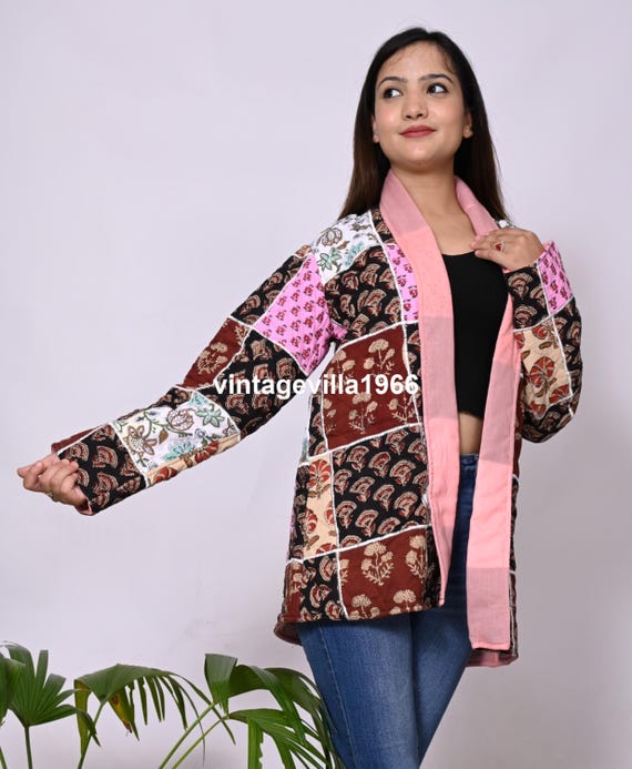 Giacca con stampa a blocchi di cotone di design, giacca