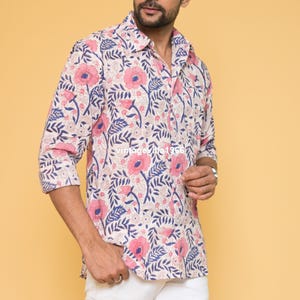 Floral Print Cotton Shirt: Handmade Block Printed Menswear