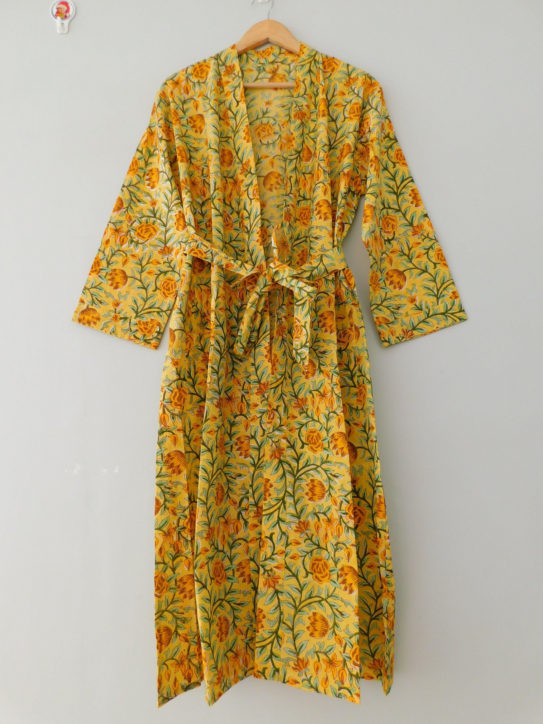 Yellow cotton kimono bridesmaid dressing gown summer wear Etsy