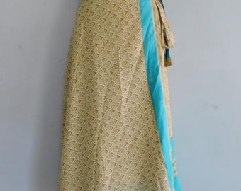 Reversible Vintage Silk Sari Wrap Skirt: Boho Hippie Dress