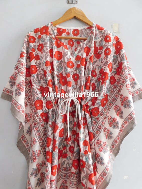 Red floral kaftans, women wear dress, beach wear … - image 5