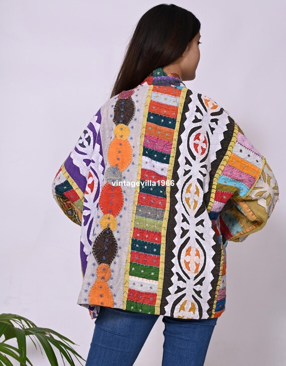 Vintage Patchwork Cutwork Jacket, Hand Embroidered Kantha