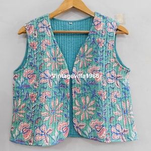Boho Cotton Quilted Vest: Block Print Hippie Jacket