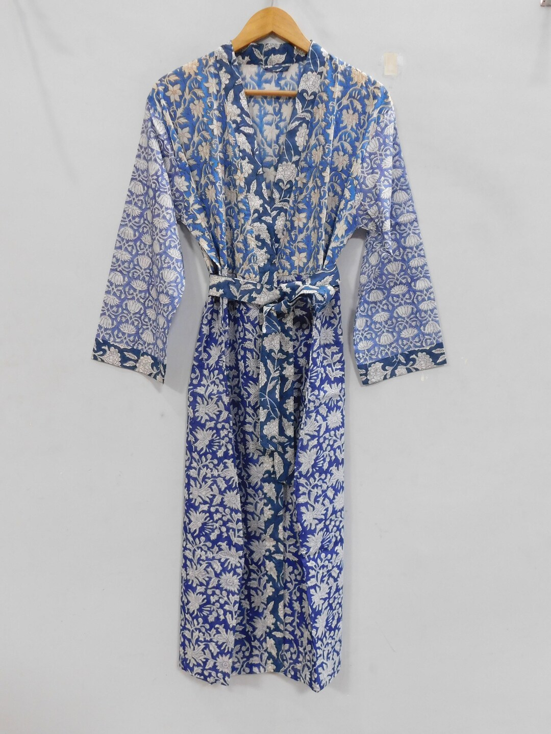 Blue Patchwork Kimono, Cotton Bathrobe, Bridesmaid Dressing Gown ...