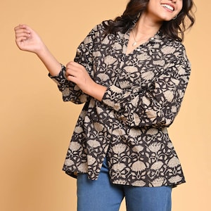 Women wear short shirt, Floral buta printed designer top, indian hand block printed women wear blouse top