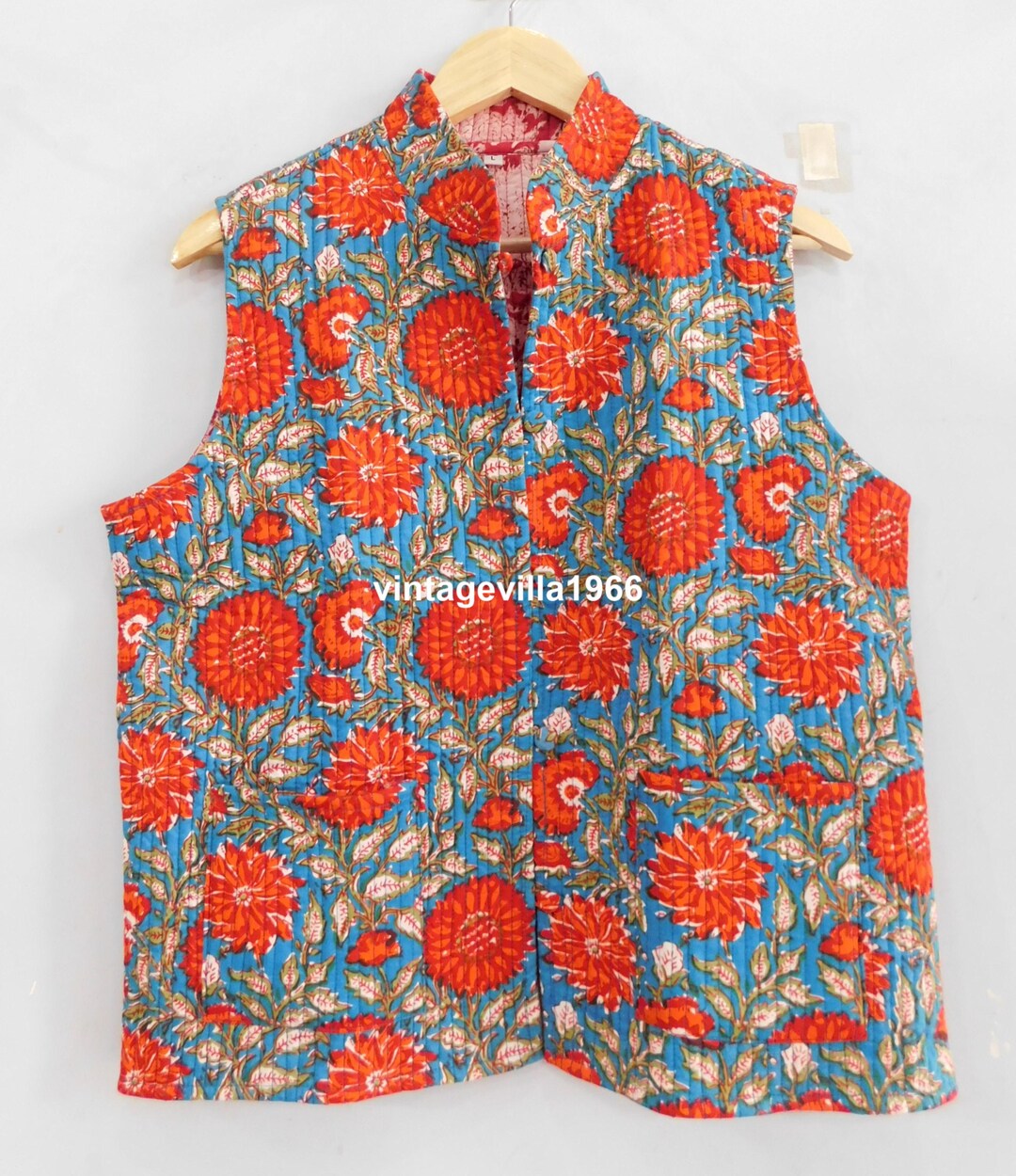 Handmade Indian Cotton Vest: Block Printed Reversible Quilted Jacket - Etsy