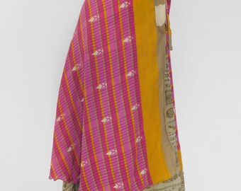Vintage Silk Sari Wrap Skirt: Reversible Boho Hippie Dress