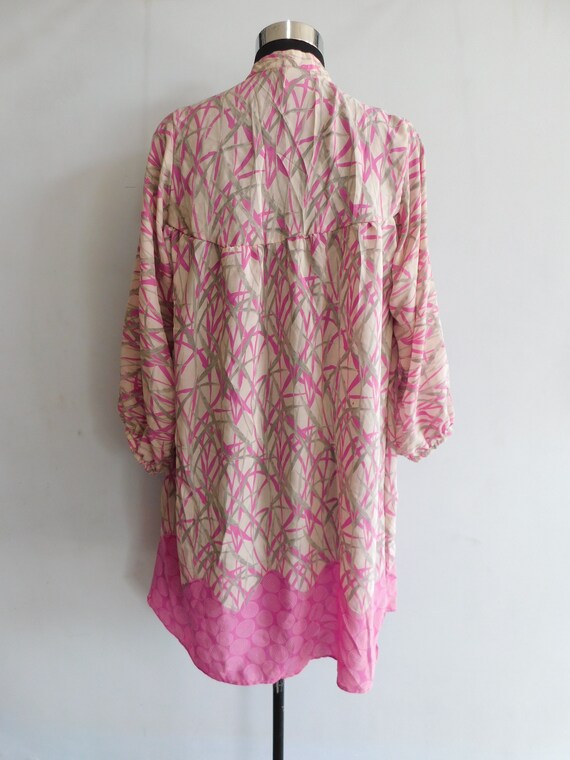 Pink silk shirt, women wear vintage silk sari lon… - image 4