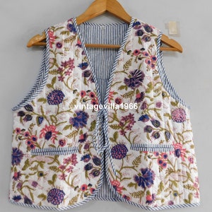 Floral Print Cotton Quilted Vest: Handmade Block Print Waistcoat