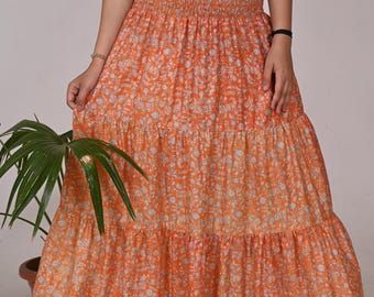 Falda de seda vintage con cintura fruncida, faldas largas, vestido de seda pura para mujer