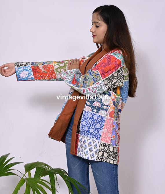 Patchwork Cotton Quilted Jacket: Block Print Bohe… - image 5