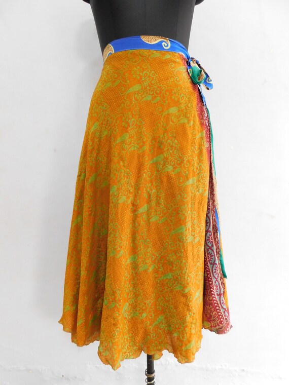 Vintage silk skirt, wrap around long skirt, 2 lay… - image 2