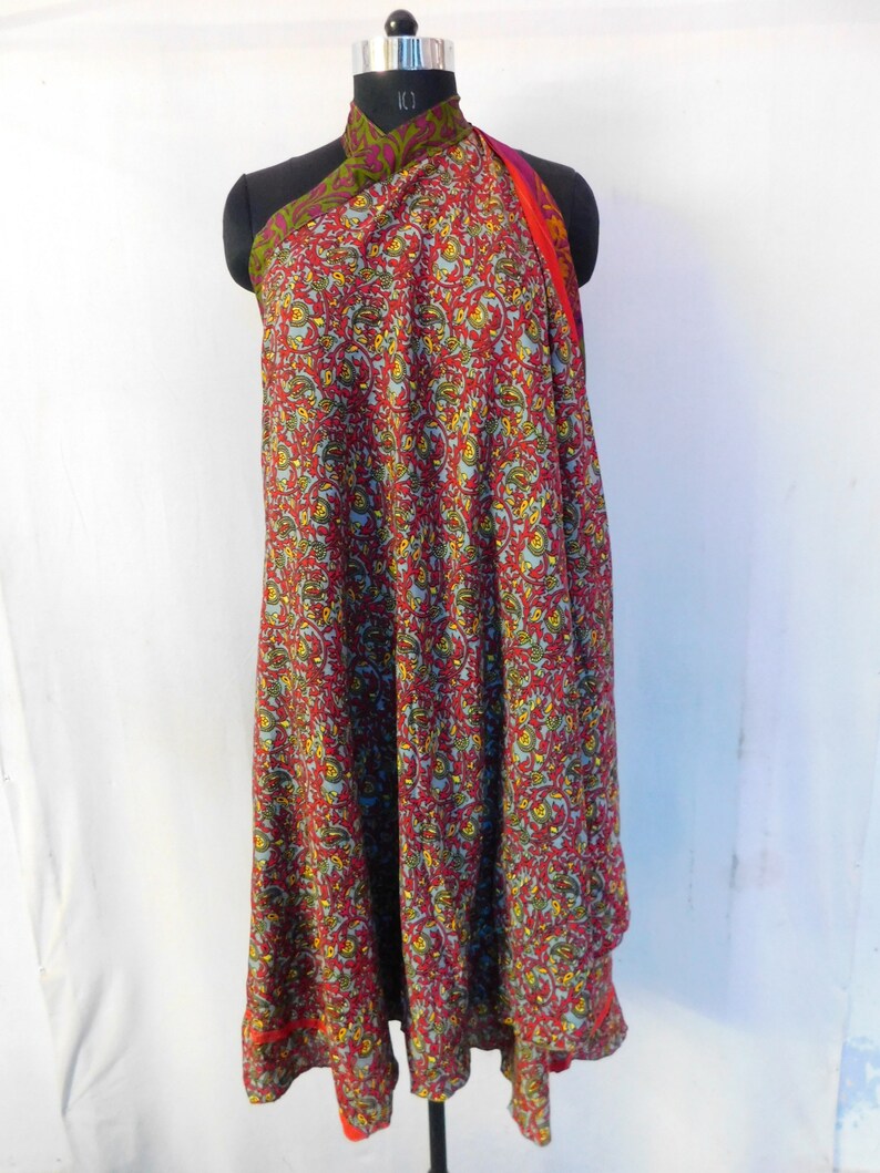 Vintage Silk Long Skirt Belly Dance Waist Skirt Dress 2 Layer Magic Wrap Reversible Skirt Indian Handmade Vintage Silk Sari Long Skirt
