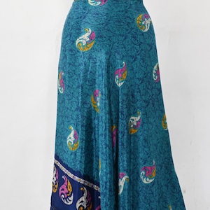 Floral printed saree skirt, vintage silk sari wrap around hippie skirts for women, casual summer wear silk long skirt, summer short dress