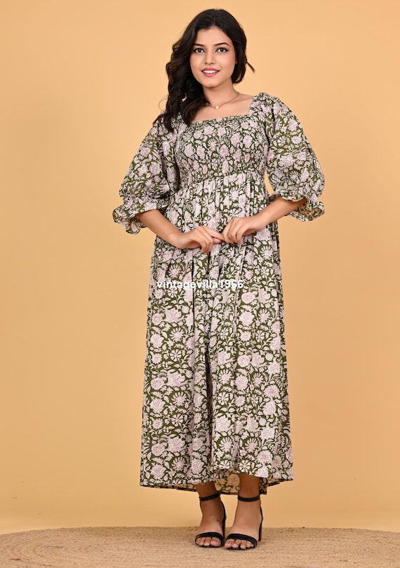 green block print dress Bhavani Dress: Jade XL