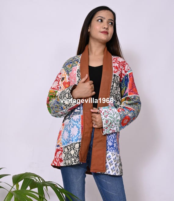 Patchwork Cotton Quilted Jacket: Block Print Bohe… - image 2