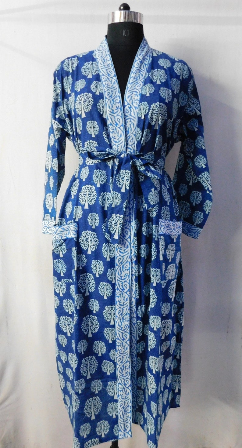 Indian Handmade Long Dress Women Wear Kimono Intimate Sleepwear Body Crossover Hand Block Printed Long Bathrobe Maxi Dress Nightgown