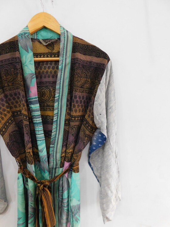 Silk beach wear dress, vintage sari kimono, pure … - image 5