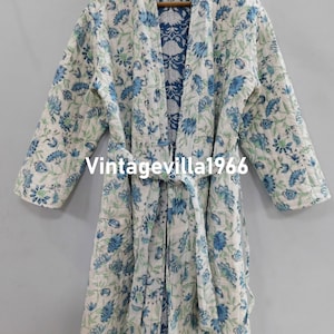 Floral Quilted Cotton Kimono Robe: Reversible Warm Dressing Gown