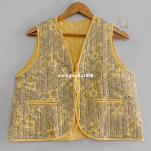 Yellow Paisley Quilted Vest: Handmade Cotton Waistcoat