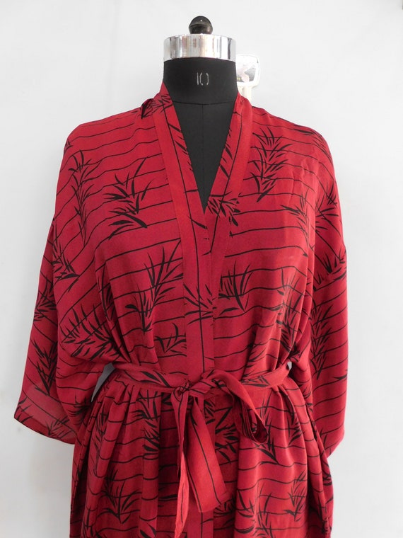 Red silk kimono women wear dressing gown intimate… - image 4