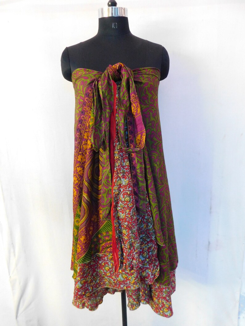 Vintage Silk Long Skirt Belly Dance Waist Skirt Dress 2 Layer Magic Wrap Reversible Skirt Indian Handmade Vintage Silk Sari Long Skirt