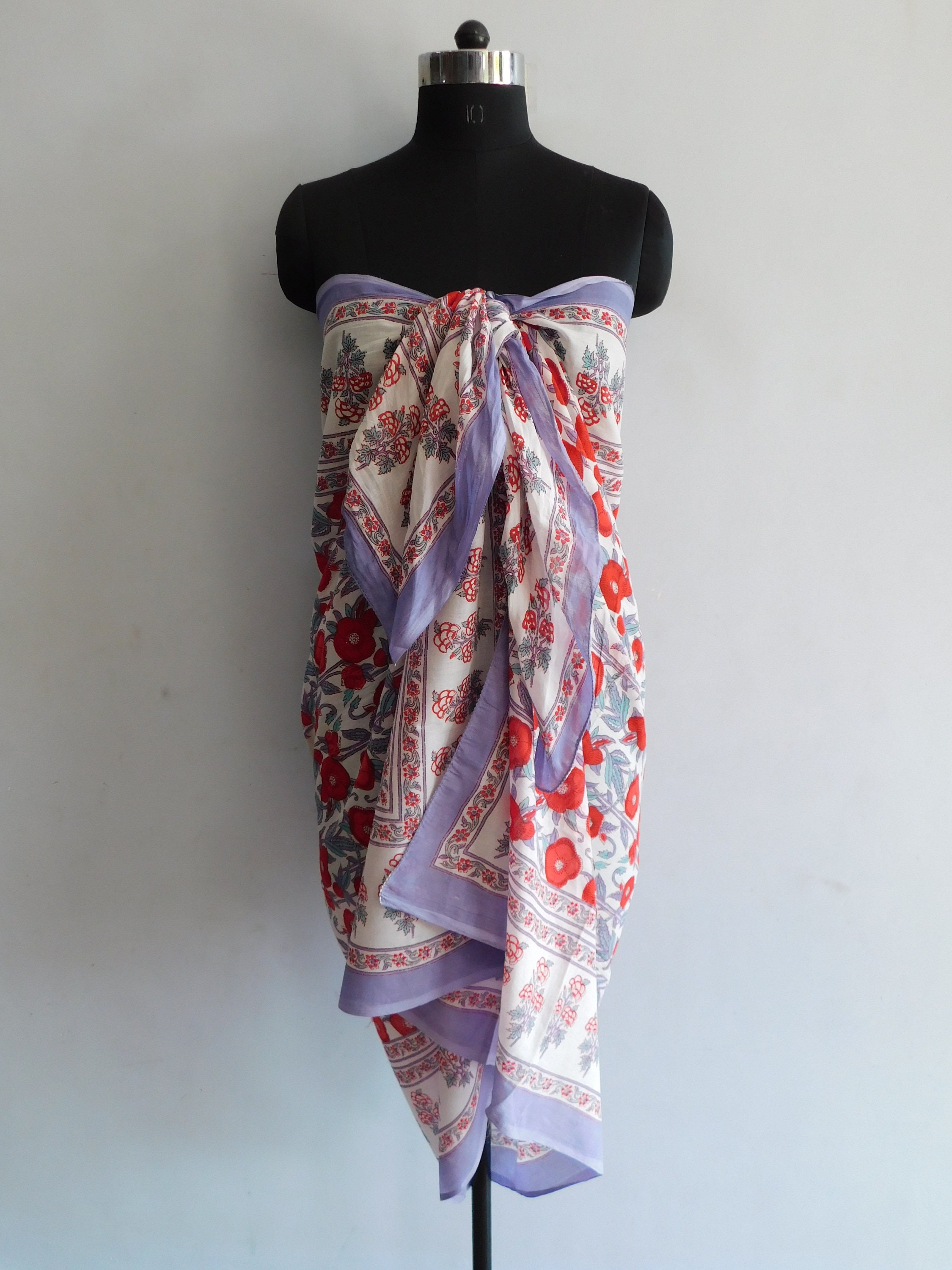 Designer Cotton Sarongs, Handmade Block Printed Beach Dress, Beach