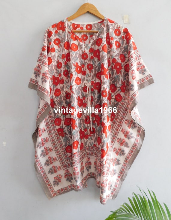 Red floral kaftans, women wear dress, beach wear … - image 3