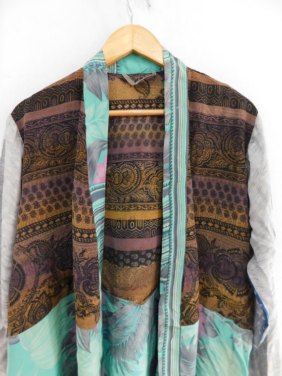 Silk beach wear dress, vintage sari kimono, pure … - image 3